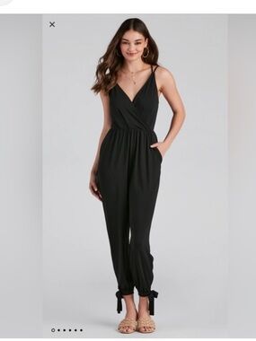 New Rolla coster ribbed woman’s jumpsuit ankle tie black size medium